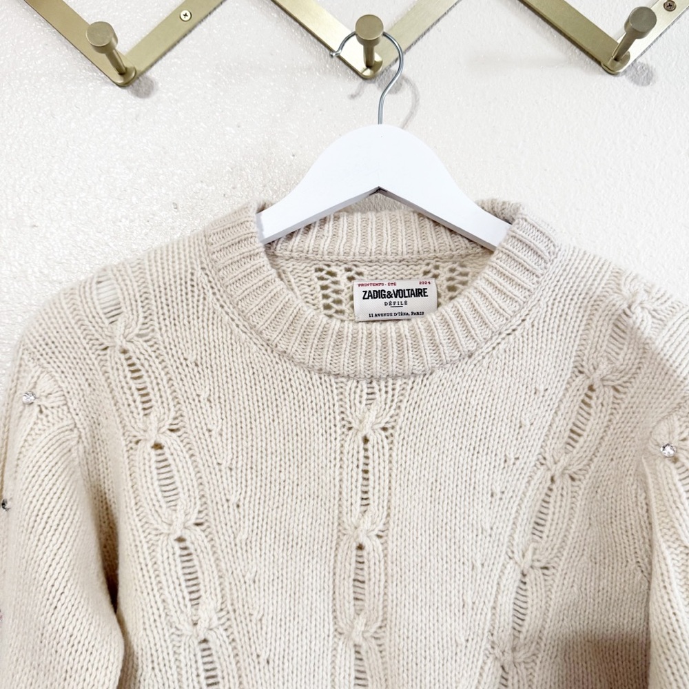 Zadig & Voltaire Morley Rhinestone Embellished Cable-Knit Sweater NEW size large - Picture 11 of 12